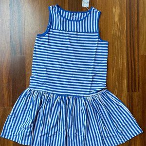 NEW Lands’ End Sz 10-12 Sleeveless Blue / White Striped Knit drop waist Dress